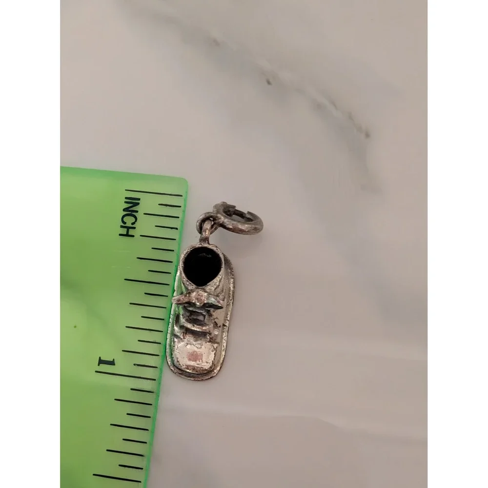 Vintage Sterling‎ Silver Baby Shoe Charm Engraved Bootie Pendant from 60s